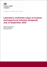 Laboratory confirmed cases of invasive meningococcal infection (England): July to September 2019: (Health Protection Report Volume 13 Number 41)